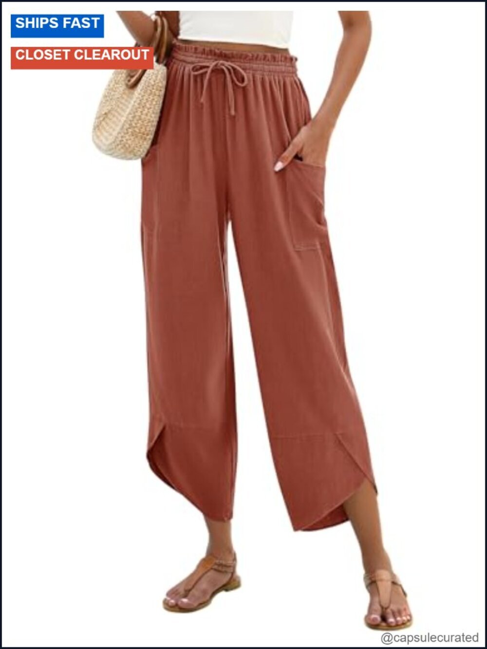 Wide Leg Linen Palazzo Pants Elastic Waist Boho Casual Capri Harem Lounge
